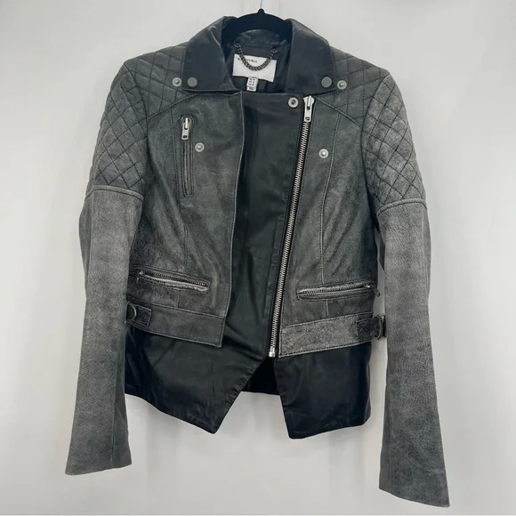 Muubaa Crackle Black Lamb Leather Biker Motorcycle Jacket Quilted Zip Up 6 - Picture 12 of 16